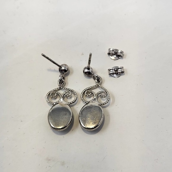 Filigree Silver Tone Clear Cameo Dangle Drop Stud Earrings Costume Jewelry - Picture 3 of 5